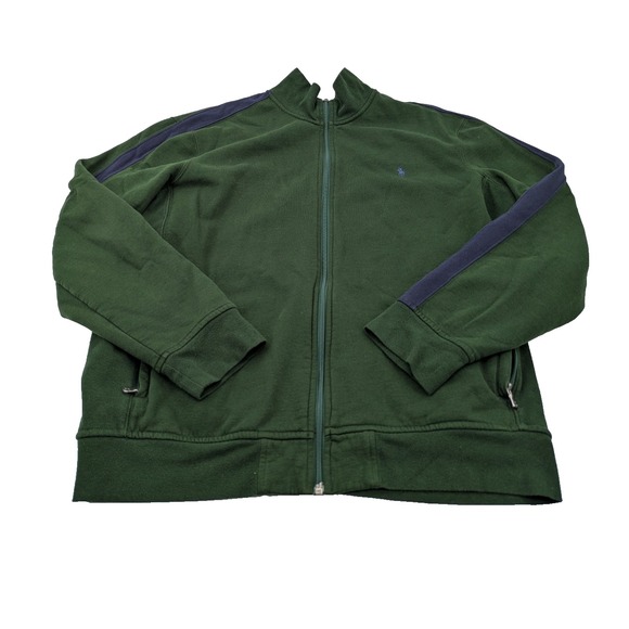 Polo Ralph Lauren Track Jacket Mens XXL 2XL Green Blue Stripe Pony‎ Full Zip